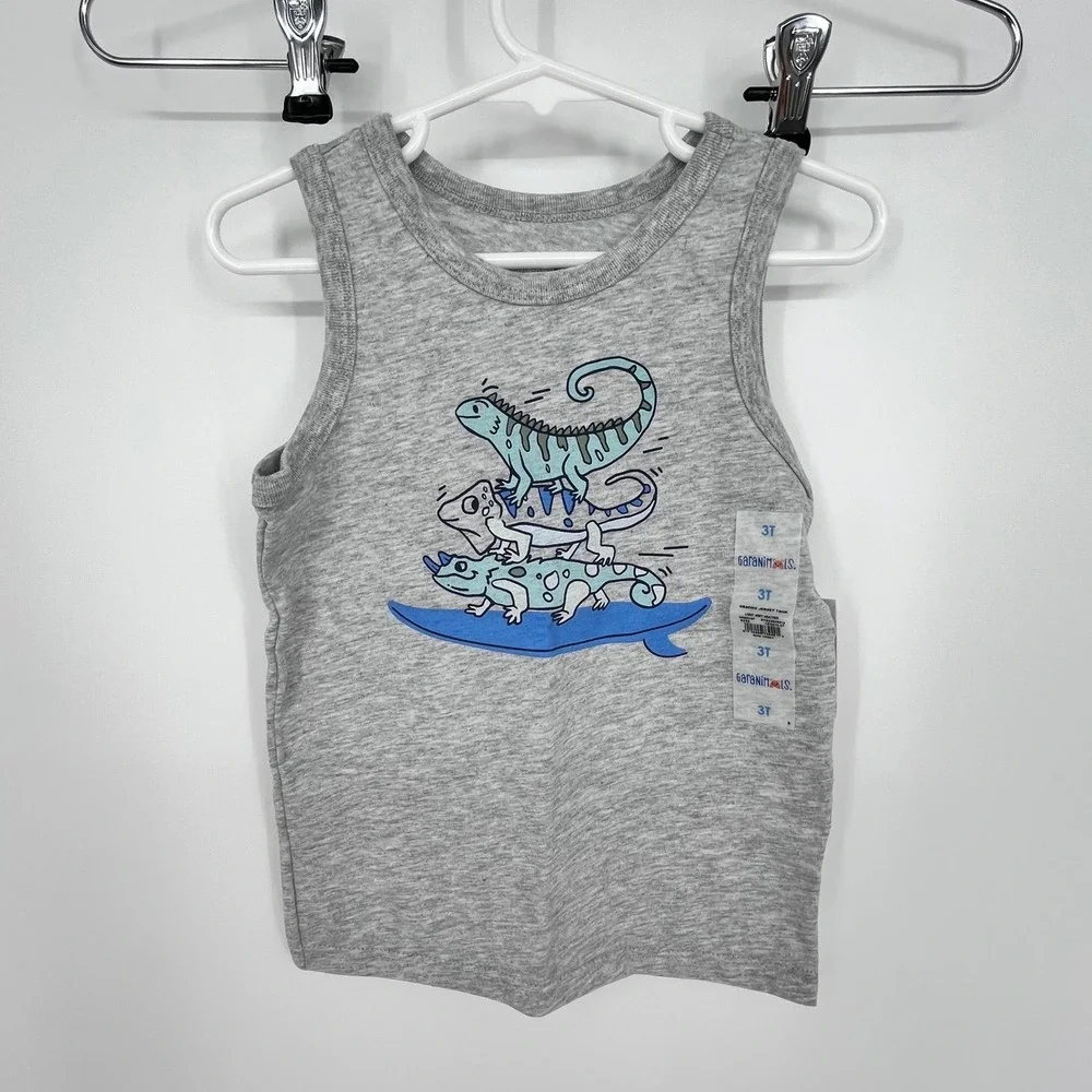 Garanimals Tank and Shorts Set Toddler Boys 3T Gray Khaki Iguana Surfboard 2pc